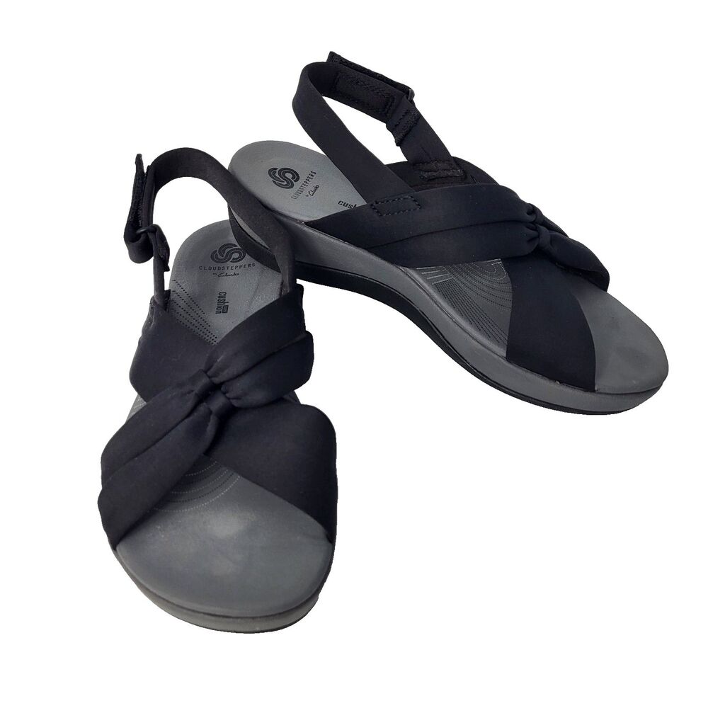 Clarks Cloudsteppers Arla Belle Cushion Black Fabric Size 8W Strappy Sandal